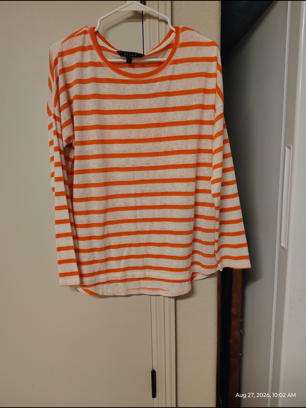 Kiara Orange and White Striped Long-Sleeve Tee